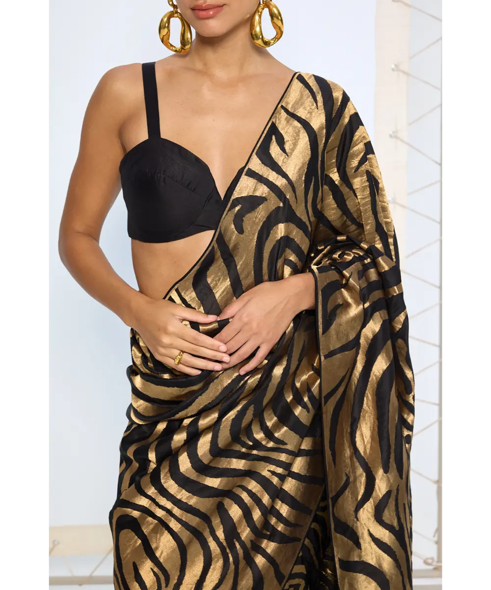 EKAYA BANARAS - Handwoven Black & Gold Silk Saree